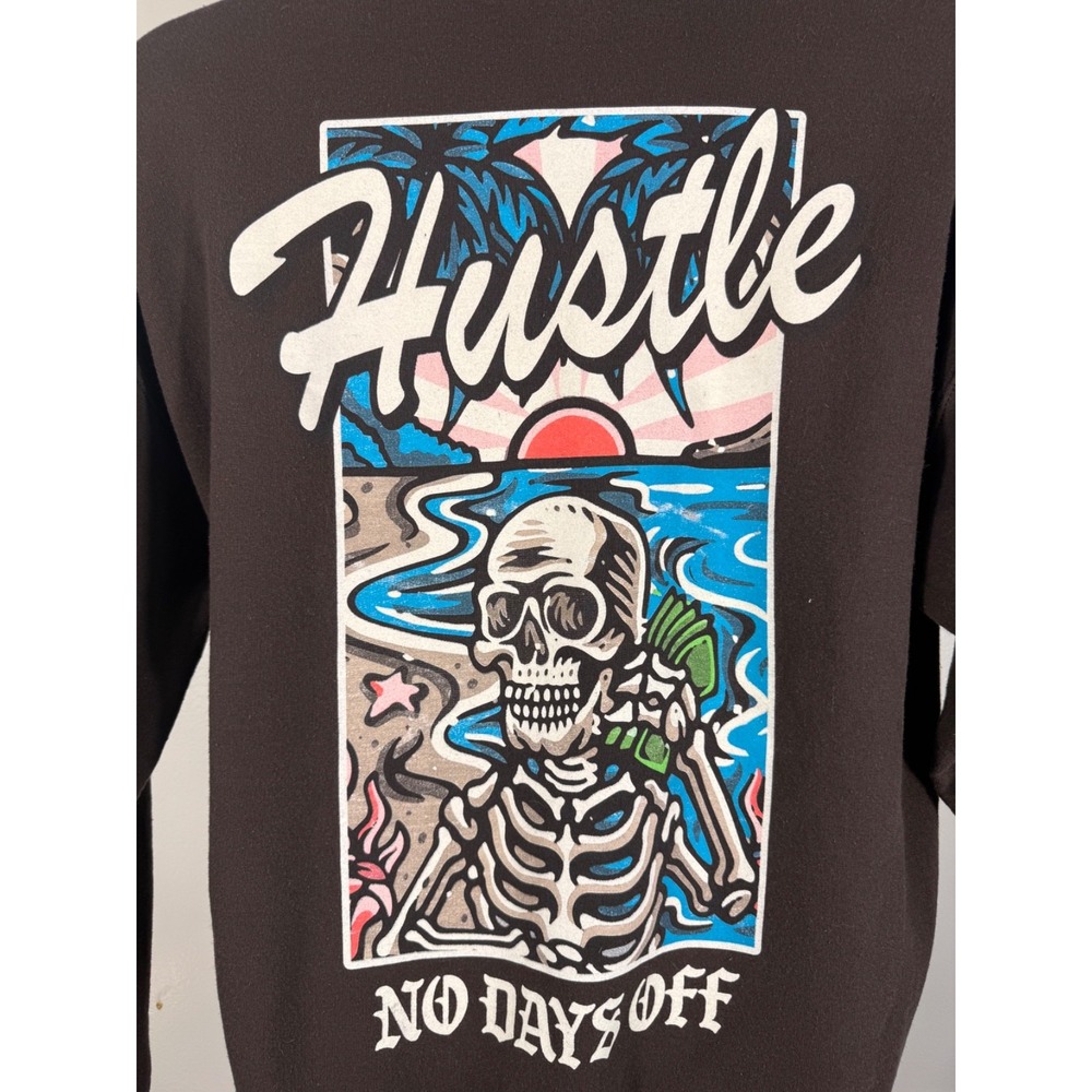 Hustle No Days Off Graphic Hoodie Brown pullover Sweatshirt